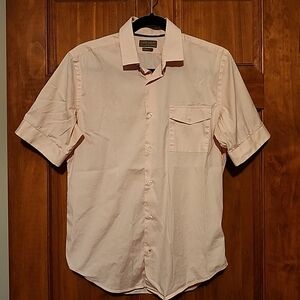 Zara super slim fit button-up short sleeve stretch light pink top Sz 42" chest